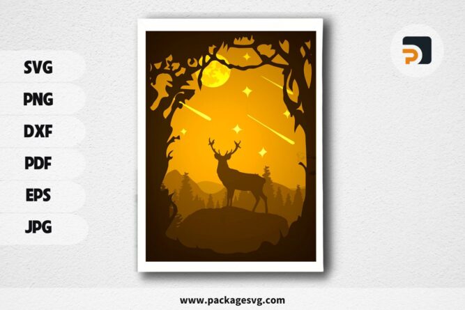 Forest Moon Deer Lightbox, Night SVG Paper Cut File LQ61XV4A (1)