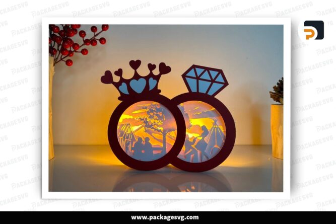 Forever Love Rings Lantern, Couple Valentine SVG Paper Cut File (4)