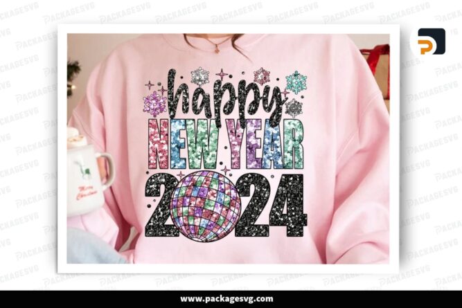 Happy New Year 2024 Glitter Sequins, PNG Sublimation Design (2)