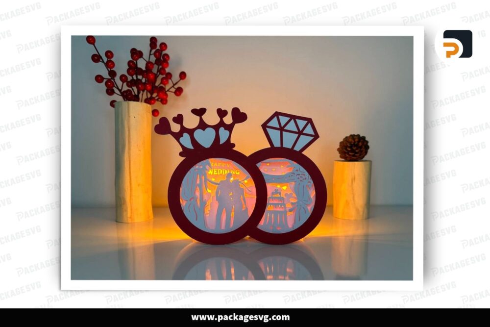 Happy Wedding Rings Lantern, Couple Valentine SVG Paper Cut File (3)