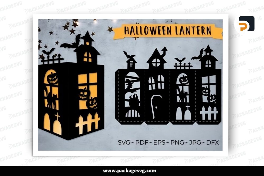 Haunted House Lantern, Halloween SVG Paper Cut File LQG0S1IO (2)