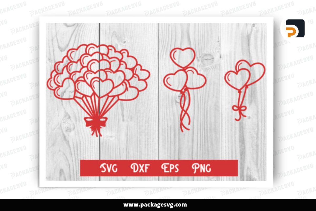 Heart Balloons SVG Bundle, 3 Designs Free Download