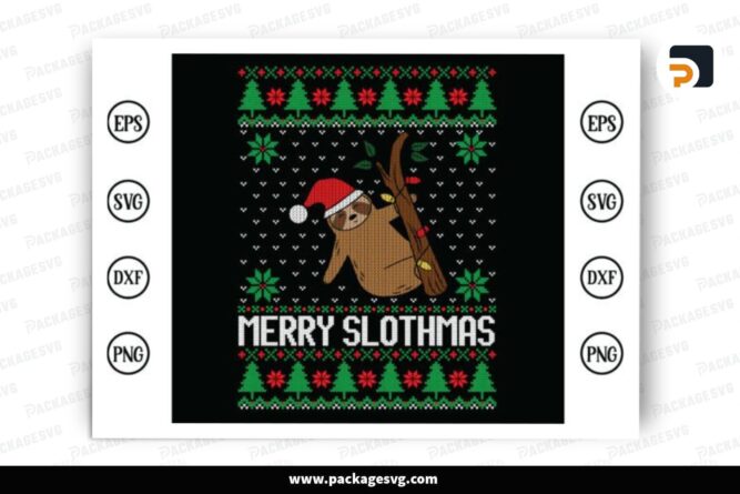 Merry Slothmas Ugly Christmas Sweater PNG, Sublimation Design LPPD1838