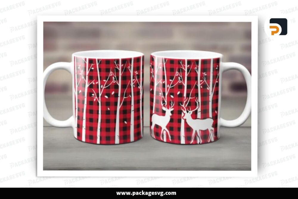 Nature Birch Trees and Deer SVG Cut Design, 11oz 15oz Skinny Mug Wrap LPUK9NPU (2)