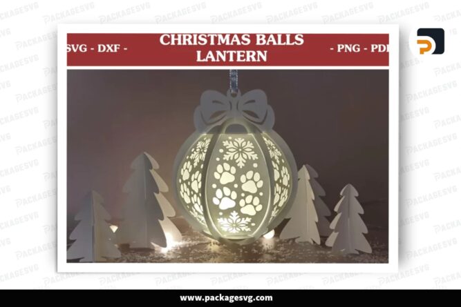 Pawprint Christmas Globe Lantern, Xmas SVG Paper Cut File (2)