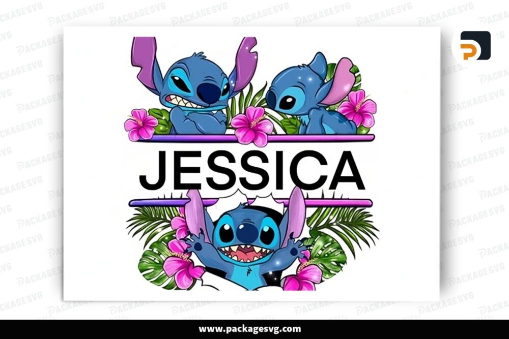 Personalized Floral Stitch, Custom Name PNG Sublimation Design (2)