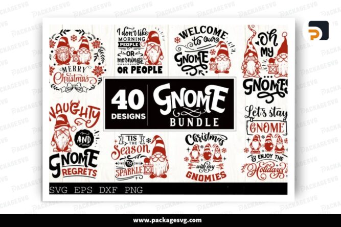 Red Black Christmas Gnome SVG Bundle, 40 Design Files (2)