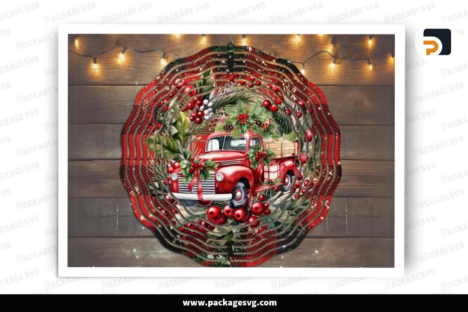 Red Christmas Truck Wind Spinner PNG, Christmas Sublimation Design (2)