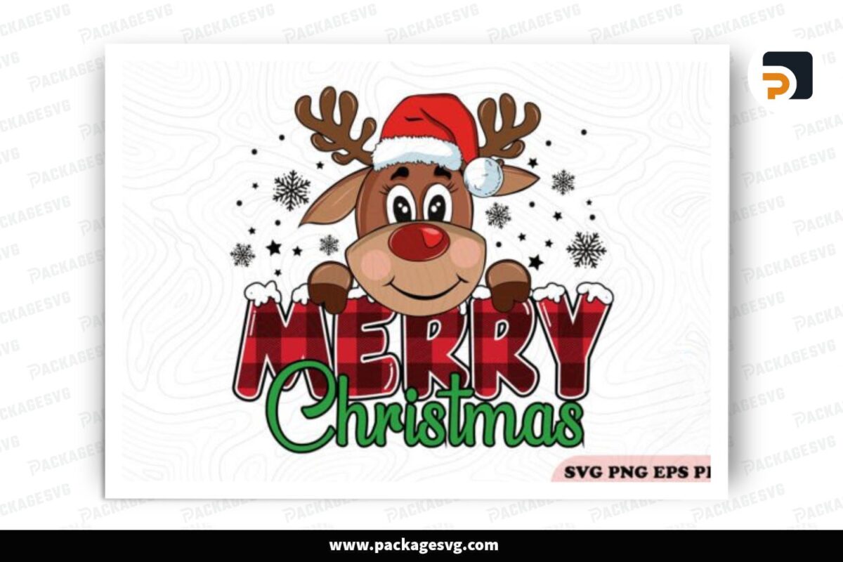 Reindeer With Santa Hat SVG PNG File Free Download