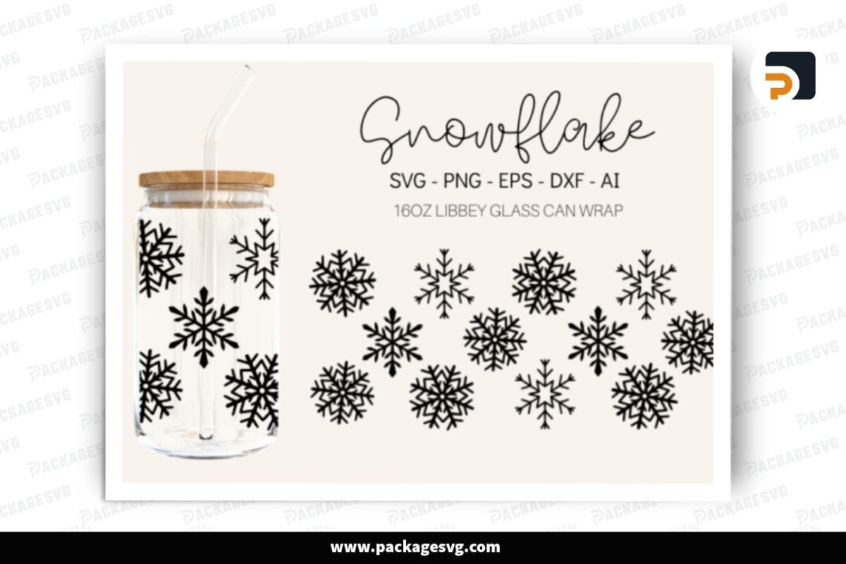 Snowflake Libbey SVG, 16oz Glass Can Wrap Free Download