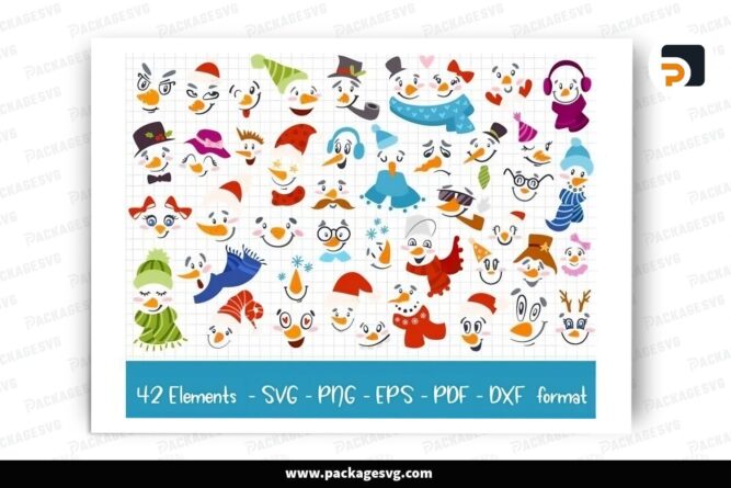 Snowman Faces SVG Bundle, 42 Christmas Design Files LQ1Q6TO9 (2)