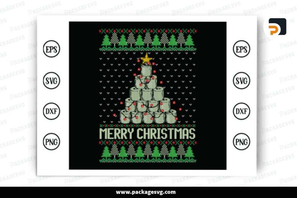 Toilet Paper Christmas Tree Ugly Sweater SVG, Design Cut File