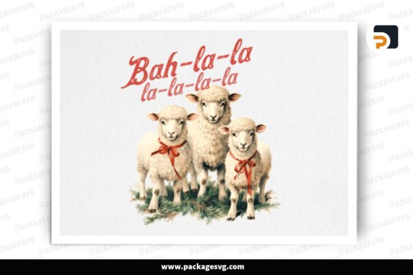 Vintage Christmas Farm Sheep PNG Sublimation Design Free Download