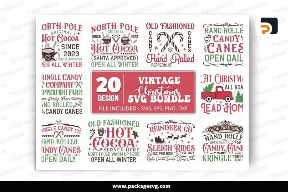 Vintage Christmas Sign SVG Bundle, 20 Design Files LQDF0FYV (2)