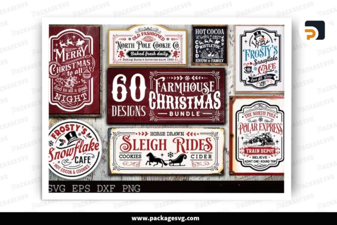 Vintage Farmhouse Christmas SVG Bundle, 60 Design Files (1)