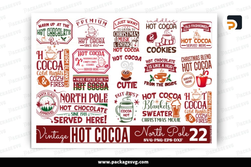 Vintage North Pole Hot Cocoa SVG Bundle, 22 Design Files (4)