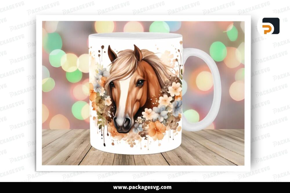 Watercolor Horse Sublimation Design, 11oz 15oz Skinny Mug Wrap (1)