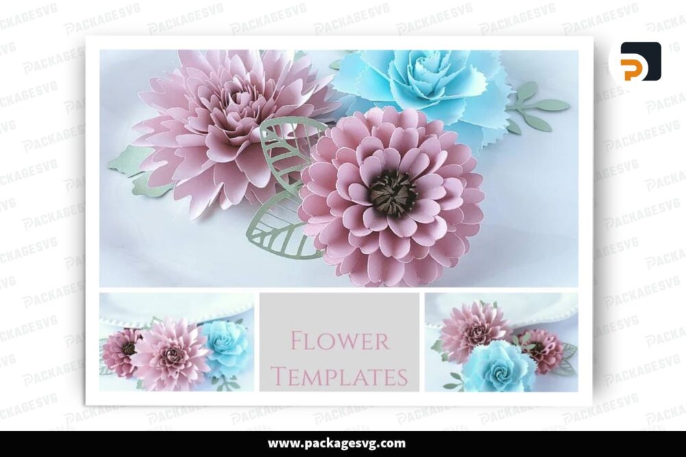 3D Flower Template Bundle, 3 SVG Paper Cut File (2)