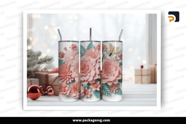 3D Flowers Sublimation, 20oz Skinny Tumbler Wrap Free Download