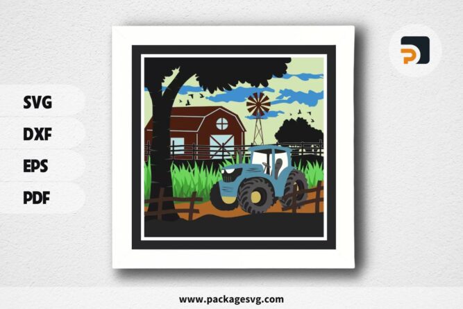 3D Tractor Farm Shadowbox, SVG Paper Cut File (2)