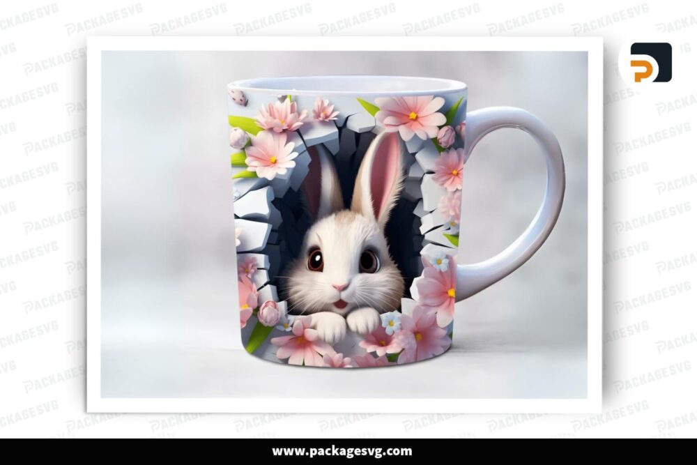 Baby Rabbit Sublimation Design, 11oz 15oz Skinny Mug Wrap (2)