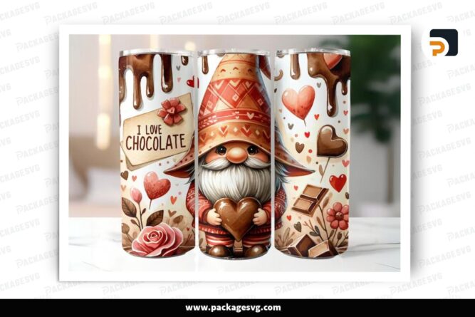 Chocolate Gnome Sublimation Design, 20oz Valentine Skinny Tumbler Wrap (1)