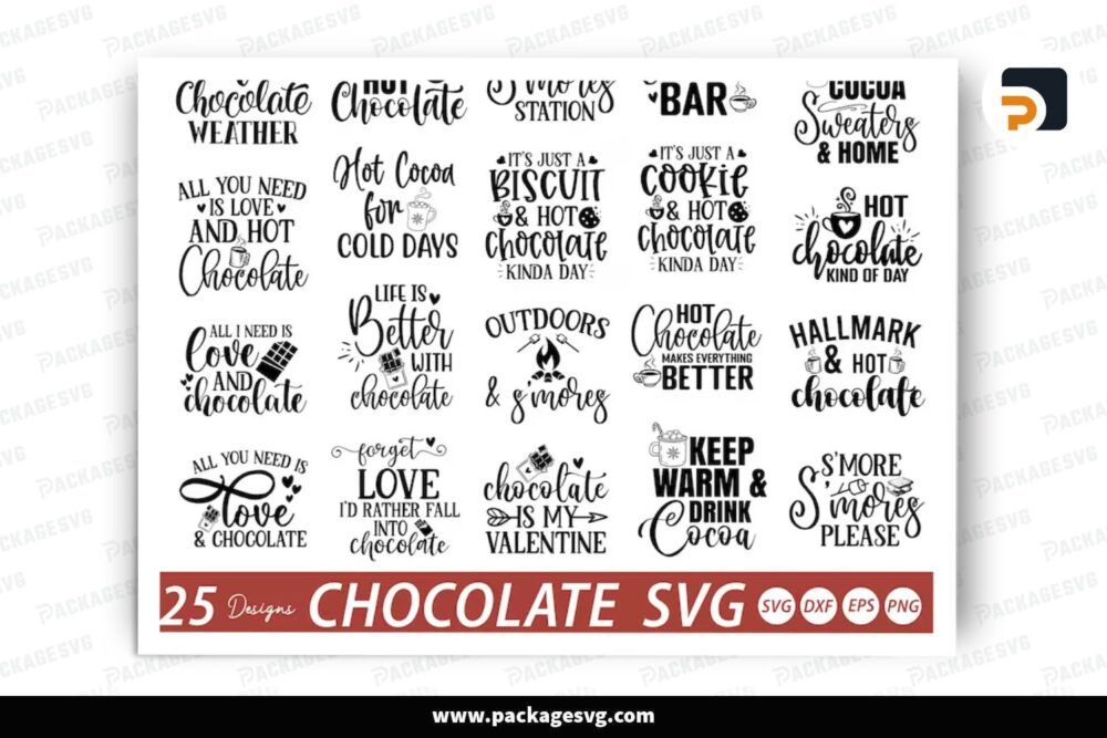 Chocolate SVG Bundle, 25 Valentine Design Files (2)