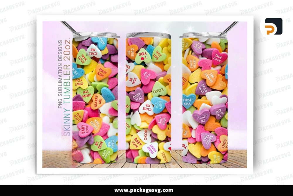 Conversation Candy Hearts Sublimation Design, 20oz Valentine Skinny Tumbler Wrap LRLJQO3N (2)