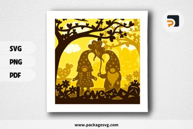 Couple Gnome Shadowbox, Valentine SVG Paper Cut File (1)