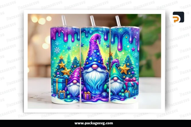 Cute Christmas Gnome Sublimation Design, 20oz Skinny Tumbler Wrap (2)