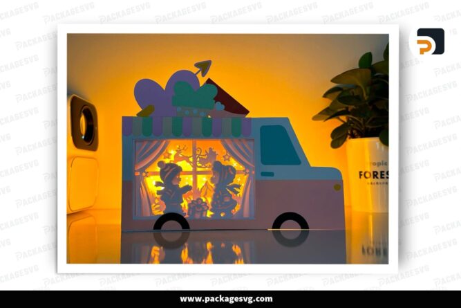 Cute Couple Love Truck Lantern, Valentine SVG Paper Cut File