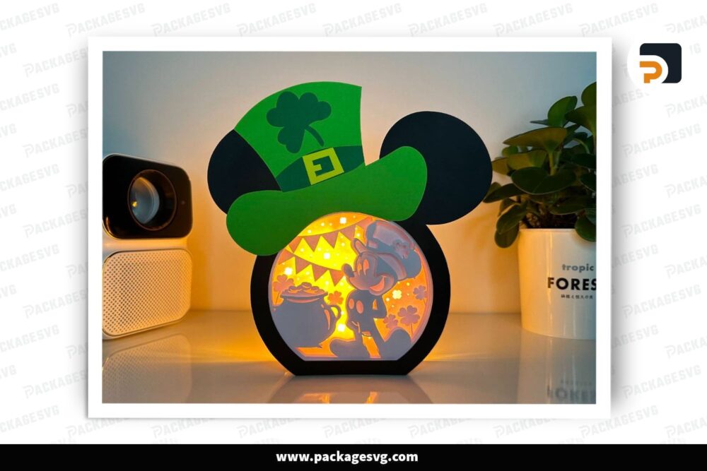 Cute Mickey Mouse Lantern, St Patrick's Day SVG Paper Cut File LRVIUWZN (2)