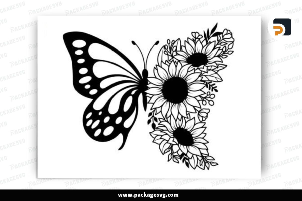 Floral Butterfly Flower, SVG Design Free Download