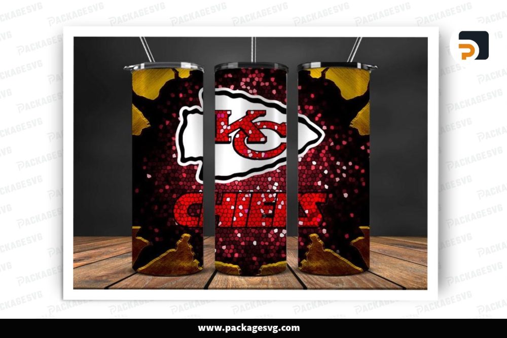 Glitter Chiefs Logo Sublimation Design, 20oz NFL Skinny Tumbler Wrap (2)