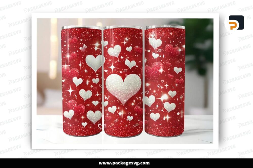 Glitter Heart Sublimation Design, 20oz Valentine Skinny Tumbler Wrap (1)