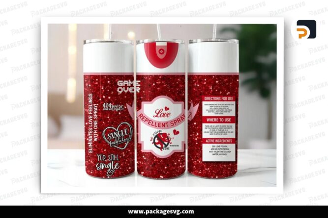 Glitter Love Repellent Sublimation Design, 20oz Valentine Skinny Tumbler Wrap (2)