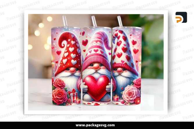 Gnome Heart Sublimation Design, 20oz Valentine Skinny Tumbler Wrap (1)