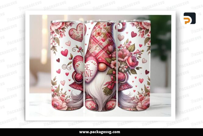 Gnome Valentine Sublimation Design, 20oz Skinny Tumbler Wrap