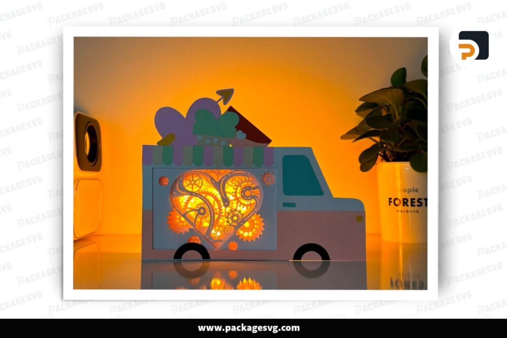 Heart Gear Love Truck Lantern, Valentine SVG Paper Cut File (3)