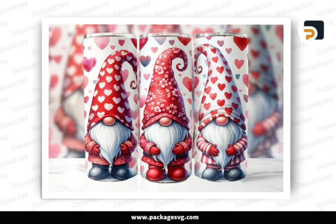 Heart Gnome Sublimation Design, 20oz Valentine Skinny Tumbler Wrap (1)