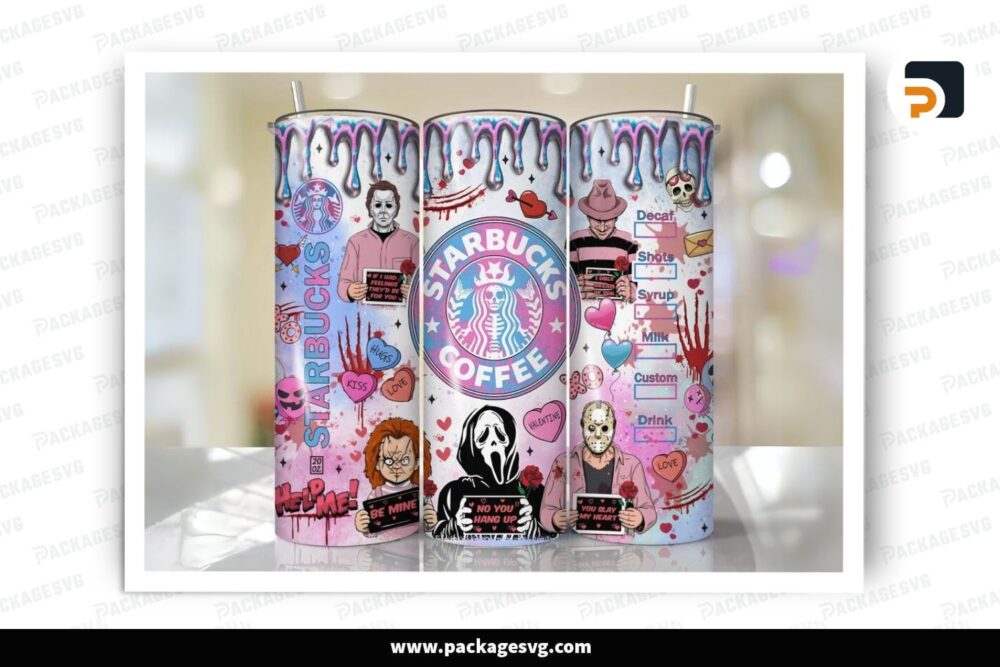 Horror Characters Love Sublimation Design, 20oz Valentine Skinny Tumbler Wrap (2)