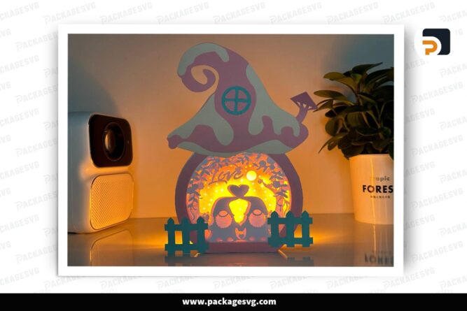 Love Gnomes Mushroom Lantern, Valentine SVG Paper Cut File (2)