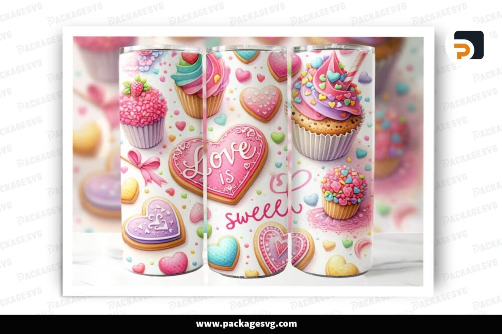 Love Is Sweet Sublimation Design, 20oz Valentine Skinny Tumbler Wrap (1)