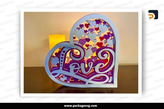 Love Layered Heart Lantern, Valentine Luminary SVG Paper Cut File (2)