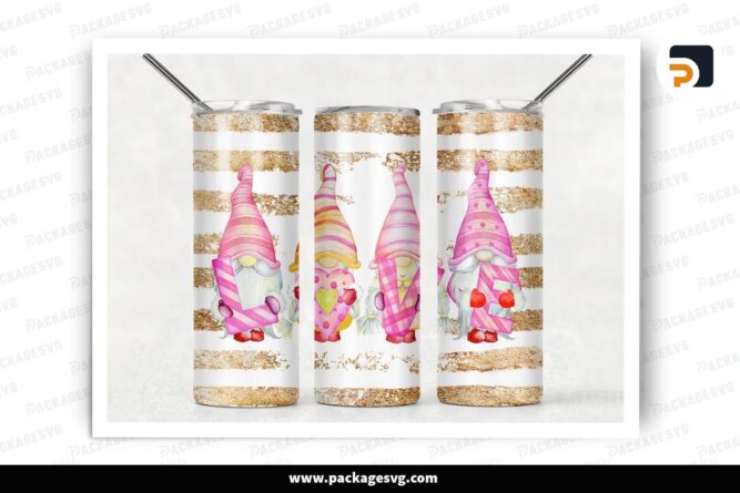 Love Pink Gnome Sublimation Design, Valentine 20oz Skinny Tumbler Wrap (2)