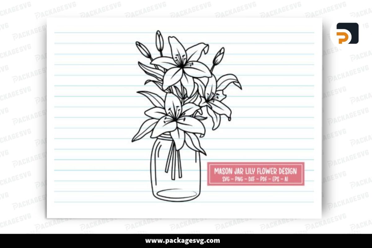 Mason Jar Lily Flower SVG Design Free Download