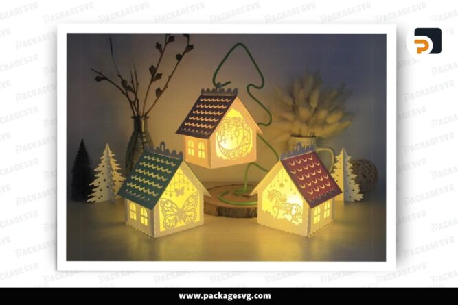 Mini Fairy House Lantern Bundle, 3 SVG Paper Cut File (3)
