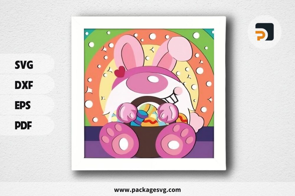 Pink Gnome Easter Shadowbox, SVG Paper Cut File (1)