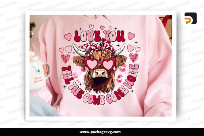 Pink Highland Cow, Valentine PNG Sublimation Design LR8N17ZL