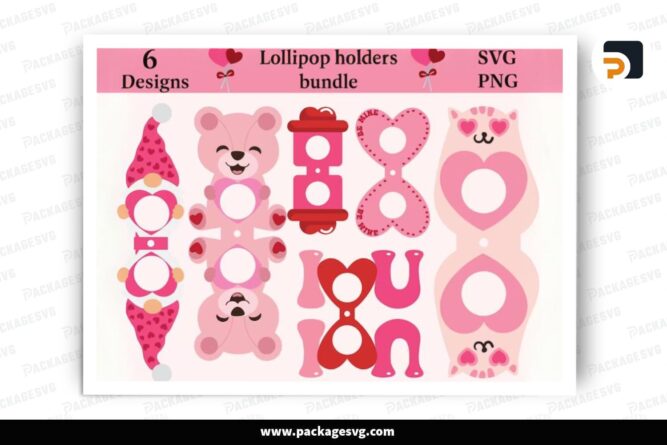 Pink Lollipop Holders SVG Bundle, 6 Valentine SVG Paper Cut File LREF6QLY (4)